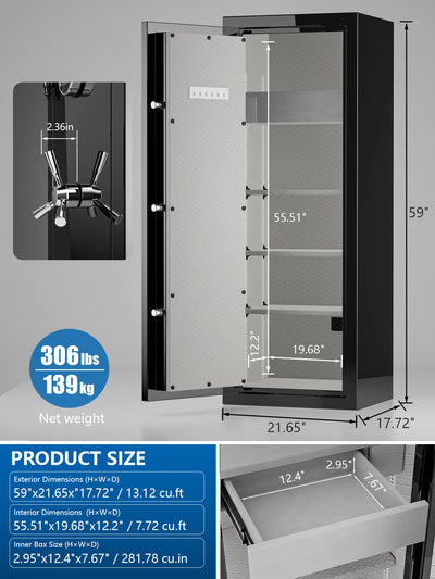Left-Hinged XL Home Safe 13.12 cu.ft, 40 Min Fireproof Premium Safe - SPARK5922 LEFT