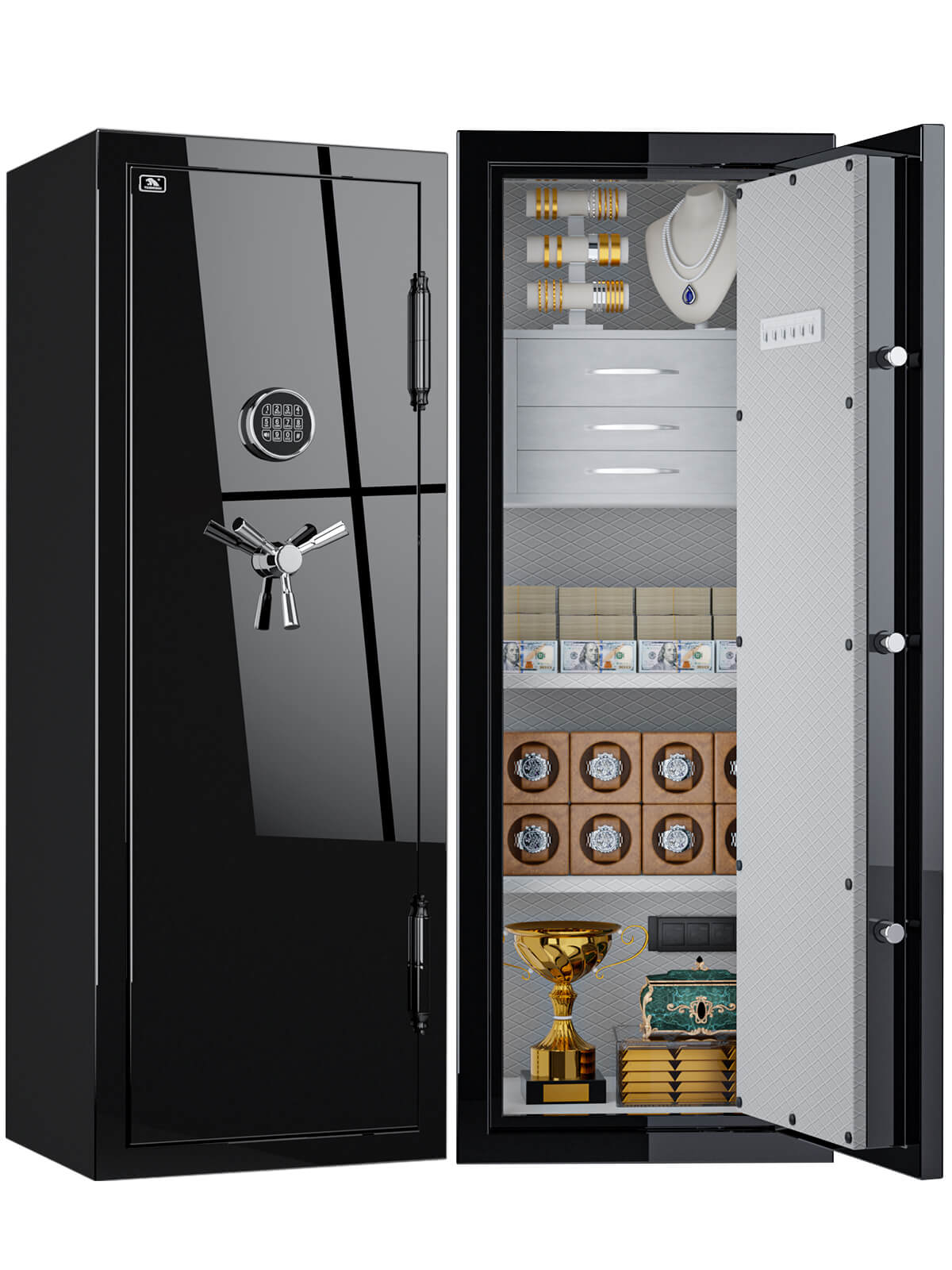 TIGERKING SAFE SPARK 5922 Heavy Duty Fireproof Jewelry Safe with 3 Customizable safe drawers 13 cu ft Black Extra Large Fireproof Home Safes with power outlet inside