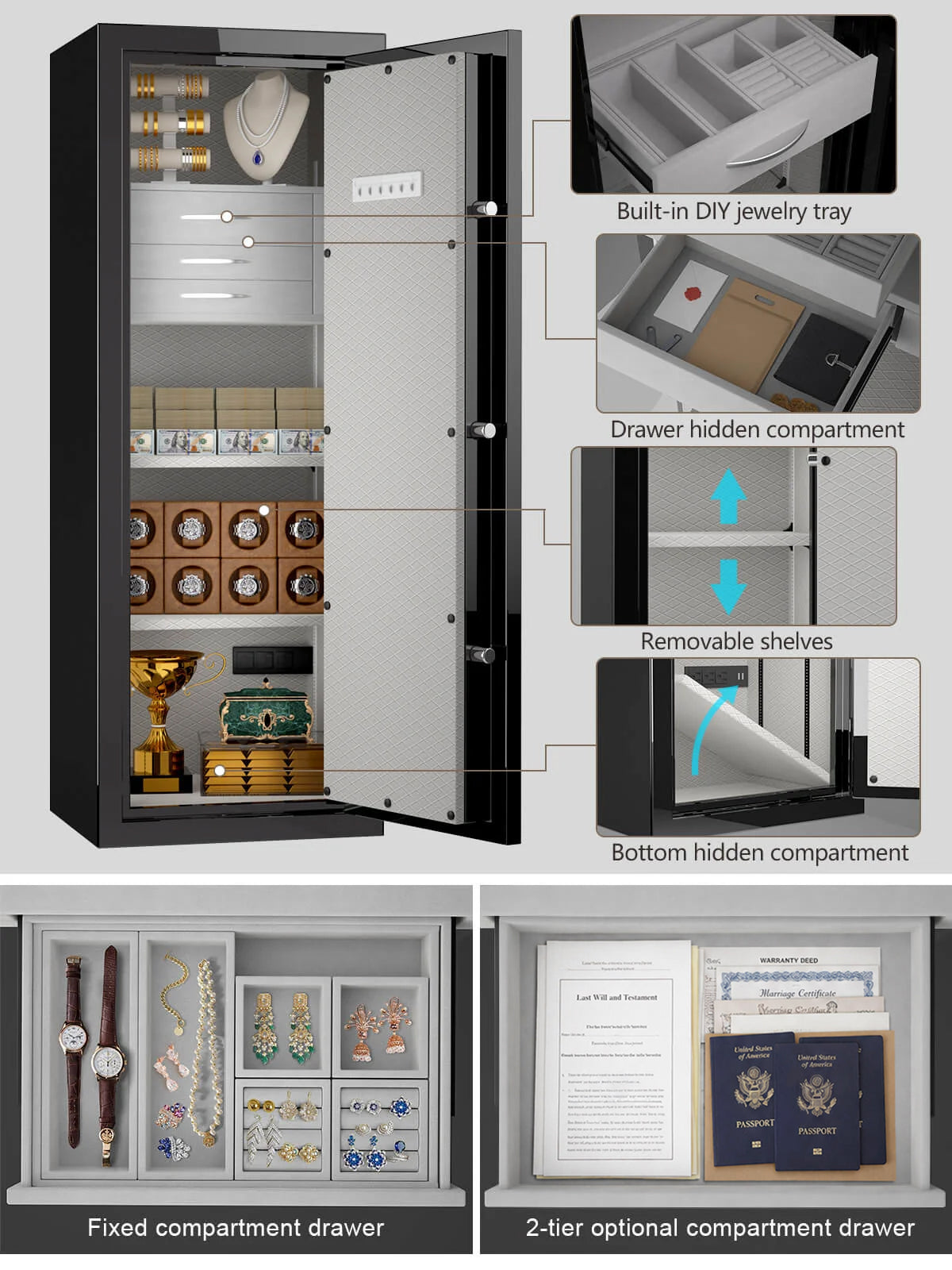 TigerKing 13.1 cu.ft Fireproof Jewelry Safe With 3 Customizable