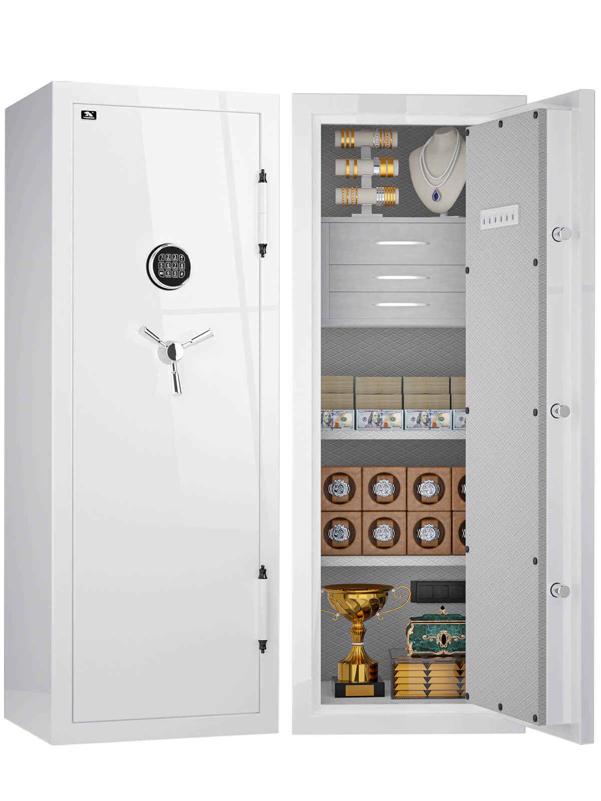 TIGERKING SAFE SPARK 5922 Heavy Duty Fireproof Jewelry Safe with 3 Customizable safe drawers 13 cu ft White Extra Large Fireproof Home Safes with power outlet inside