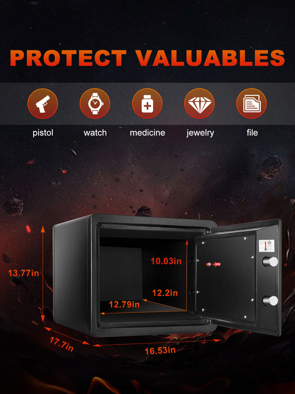 TIGERKING 1 Hour Fireproof Safe Box 2.33-Cu-ft-with-Digital-Touchscreen Keypa Lock Quick Access Home Security Safes 35DZ