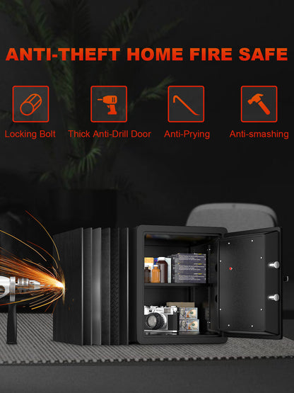  TIGERKING 1 Hour Fireproof Safe Box Safe 1.23 Cu.ft with Digital Touchscreen Keypad Lock Quick Access Biometric Home Security Safes 44DZ