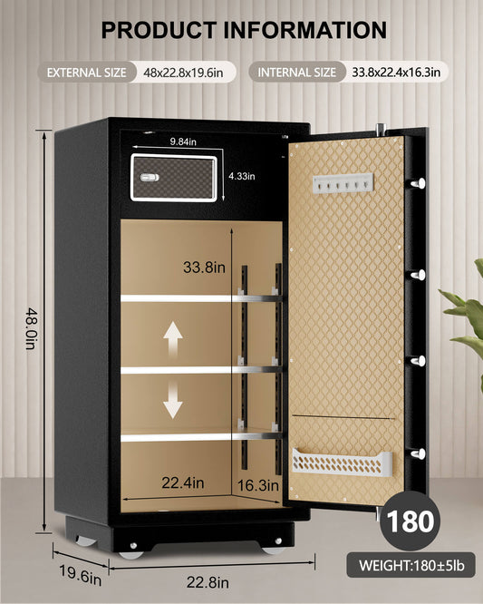 TIGERKING 11.5 Cubic Feet Extra Large Heavy Duty Safe Box, Home Safe with Double Safety Key Lock and Separate Lock Box, Digital safe