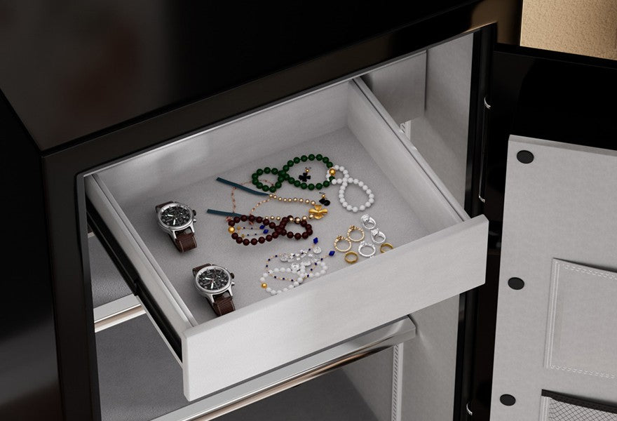 TIGERKING  8.78 Cu Ft Fireproof and Waterproof Jewelry Safe with high quality Smooth-Glide Drawer, Keep jewelry, watches, passports, heirloomsand small valuables safe and organized