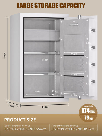 Large Home Safe 8.78 cu.ft, Fireproof Waterproof Safe with Custom Storage - SPARK 3822