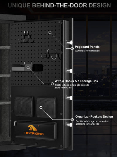 TIGERKING 8.78 Cu Ft Fireproof and Waterproof Safe with Digital Keypad, DIY Pegboard Door, Heavy-Duty Steel Large Floor Safe for Home & Office