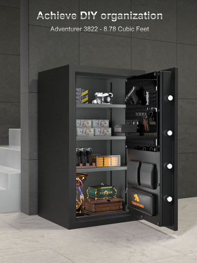 TIGERKING 8.78 Cu Ft Fireproof and Waterproof Safe with Digital Keypad, DIY Pegboard Door, Heavy-Duty Steel Large Floor Safe for Home & Office
