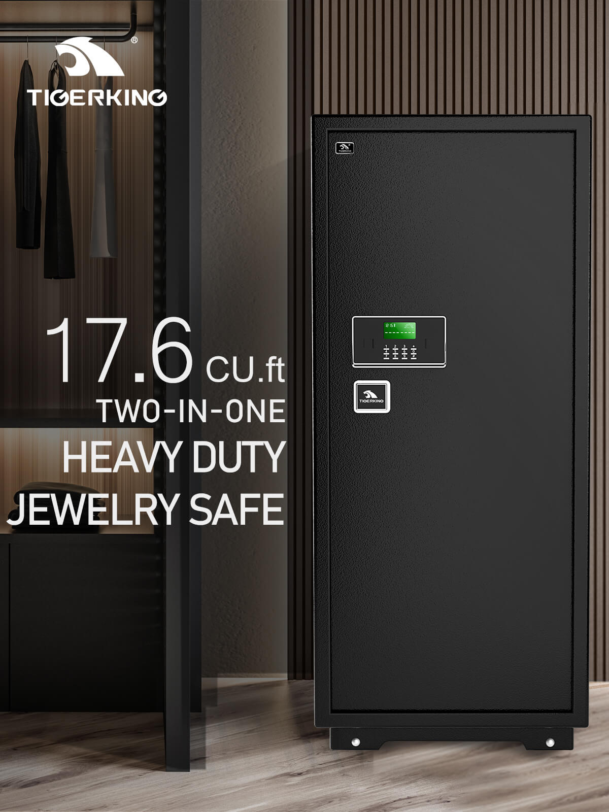 TIGERKING Extra Large All in 1 Gun Safe + Jewelry Safe Heavy Duty Safe Box Home Safe Key Lock and Separate Lock Box Digital safe Black 17.6 Cubic Feet 150GJ