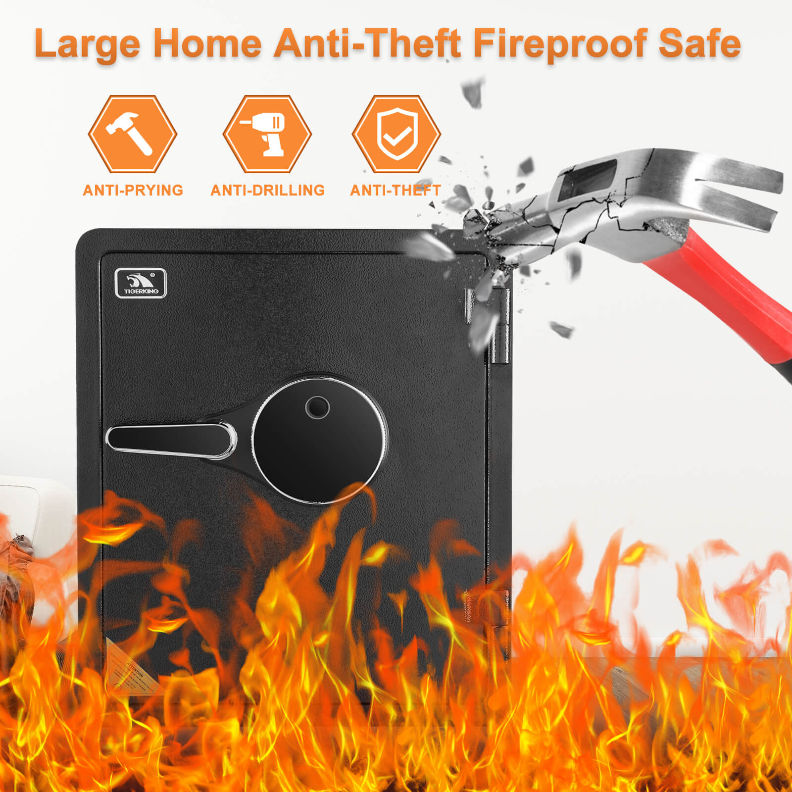 Fireproof Safe with Fingerprint 1.23 Cubic Feet 44OE TIGERKING SAFE