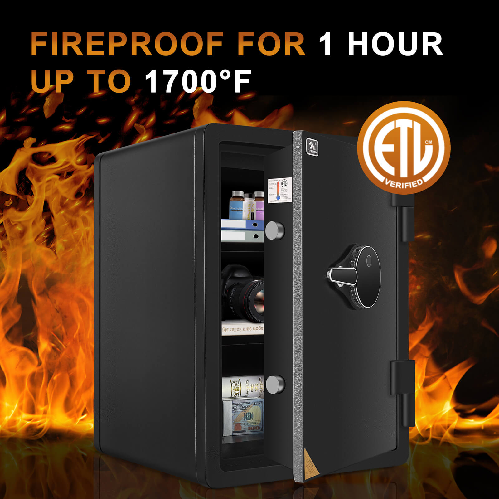 Fireproof Safe with Fingerprint 1.8 Cubic Feet 66OE TIGERKING SAFE