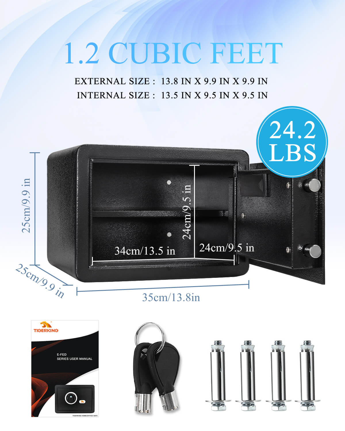 TIGERKING Security Fingerprint Biometric Safe Digital Safe for Home Office Black Quick Access Small Safes for Cash Jewelry