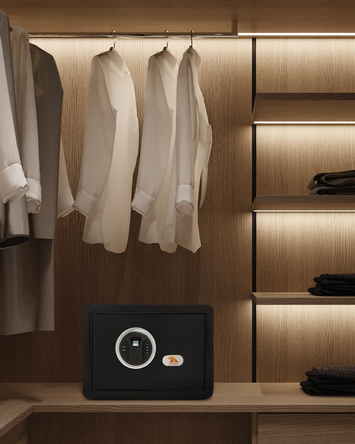 TIGERKING Security Fingerprint Biometric Safe Digital Safe for Home Office Black Quick Access Small Safes for Cash Jewelry