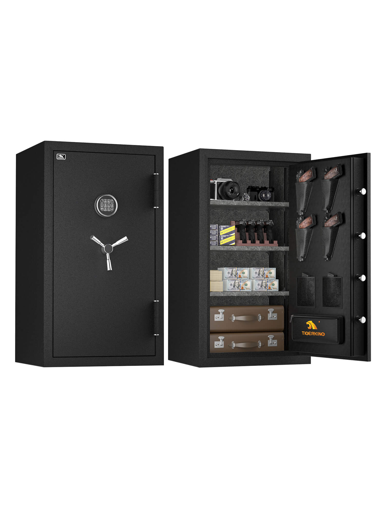 TIGERKING adventurer 3822 Tactical 8.78 cu-ft Fireproof and Waterproof home Safe Large Fireproof Floor Safe for home use with Handgun Holsters