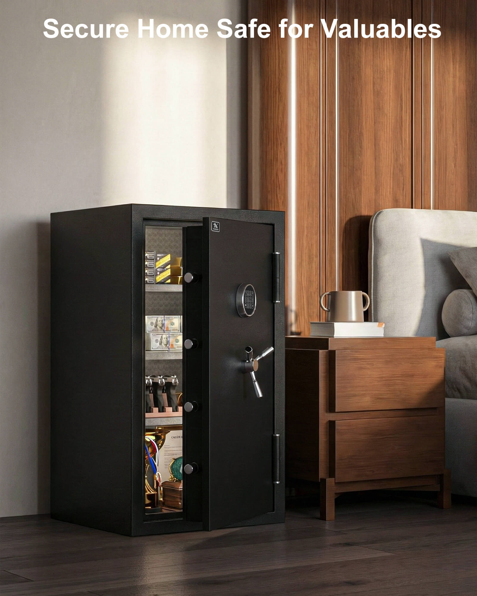 TIGERKING adventurer 3822 Tactical 8.78 cu-ft Fireproof and Waterproof home Safe Large Fireproof Floor Safe for home use with Handgun Holsters