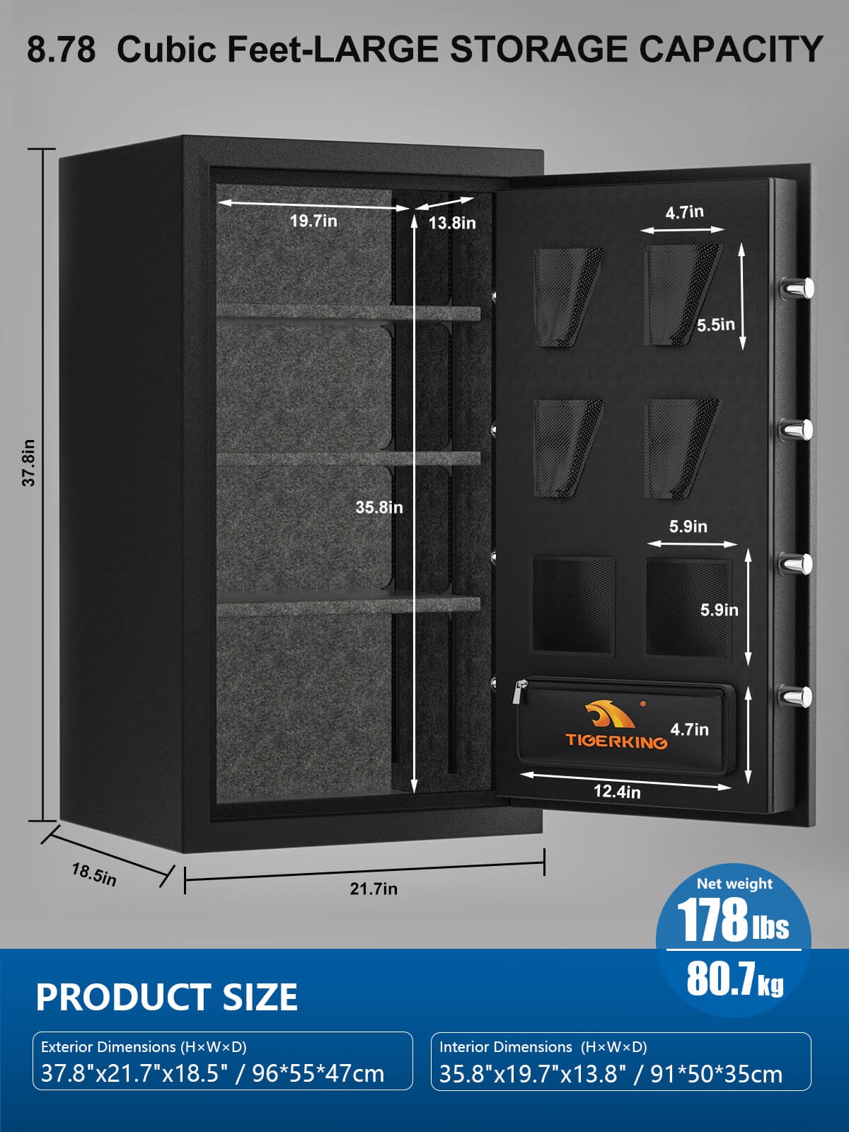 TIGERKING adventurer 3822 Tactical 8.78 cu-ft Fireproof and Waterproof home Safe Large Fireproof Floor Safe for home use with Handgun Holsters