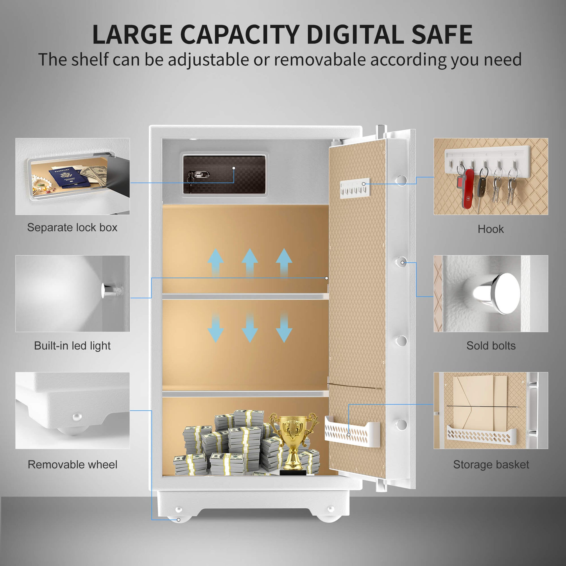 TIGERKING 7.2 Cubic Feet Extra Large Heavy Duty Safe Box, Home Safe with Double Safety Key Lock and Separate Lock Box 100XH