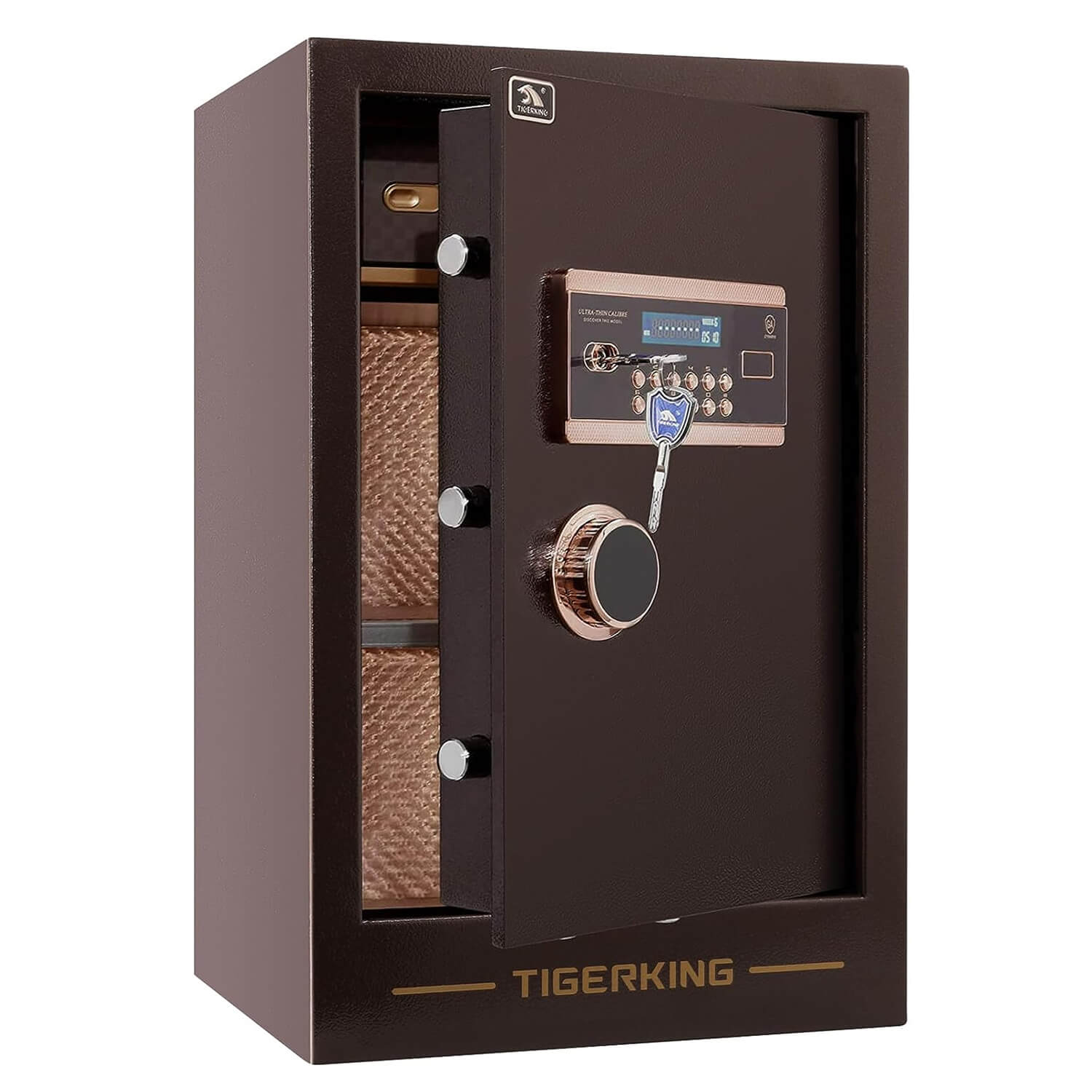 TIGERKING Burglary Digital Security Safe Box for Home Office Double Safety Key Lock and Password Safes 63XH-1 Gold