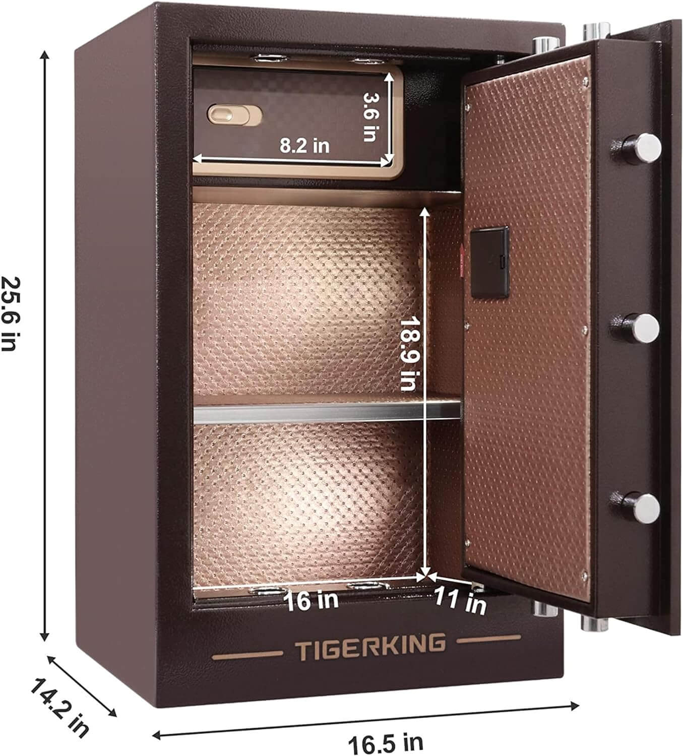 TIGERKING Burglary Digital Security Safe Box for Home Office Double Safety Key Lock and Password Safes 63XH-1 Gold