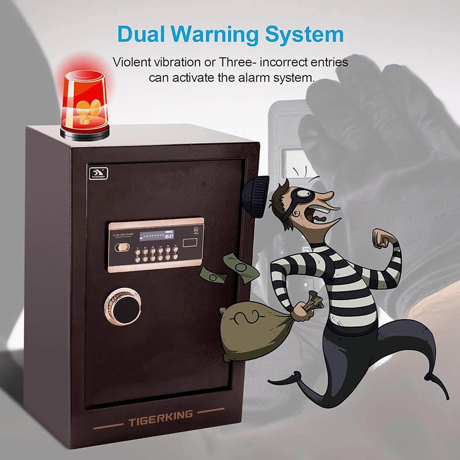 TIGERKING Burglary Digital Security Safe Box for Home Office Double Safety Key Lock and Password Safes 63XH-1 Gold