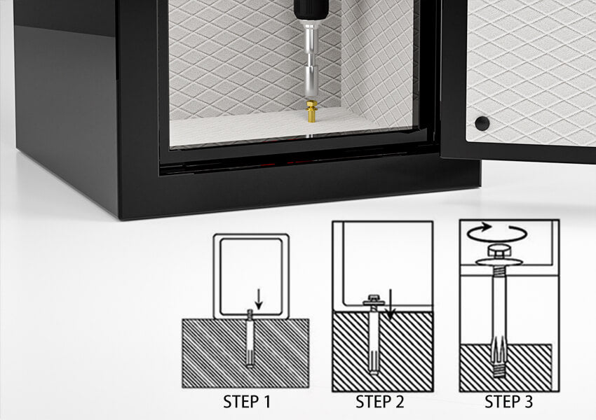 SPARK fireproof safe has four screw holes on the bottom for direct floor installation, preventing it from being easily moved.