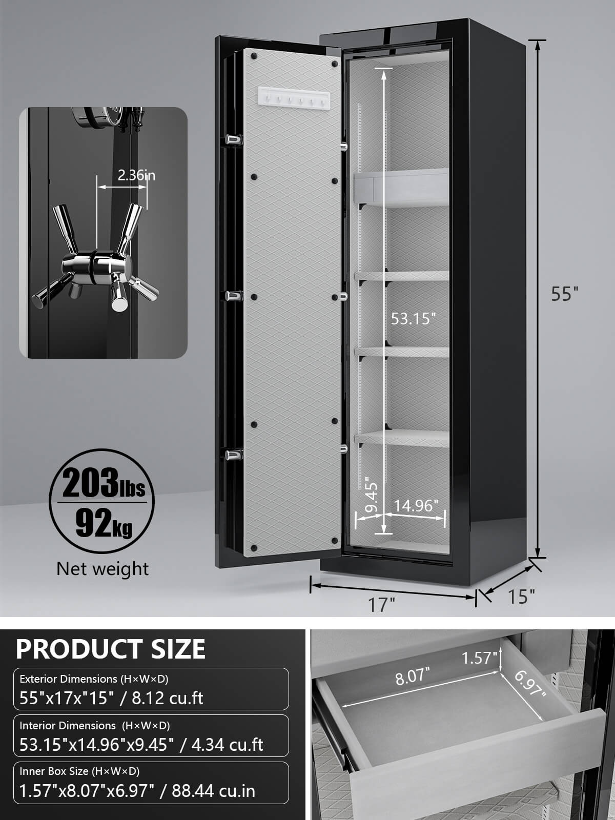 TIGERKING SAFE SPARK 5517 Left Hinged Safe Heavy Duty Fireproof Jewelry Safe 8 cu ft Black Left Opening Fireproof Home Safe Box