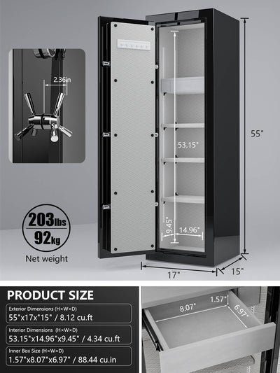 Left-Hinged Home Safe 8.12 cu.ft, UL 72 Fireproof Safe with Shelves - SPARK5517 LEFT