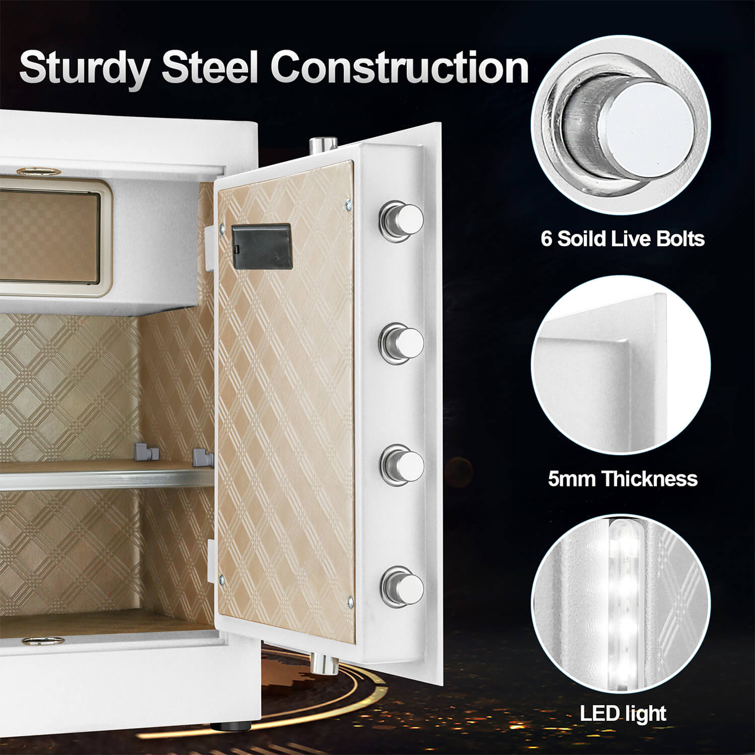 TigerKing Safe Touch Screen Luxury Safe for Home safe box for documents 2.05 CU.ft White 58JJH