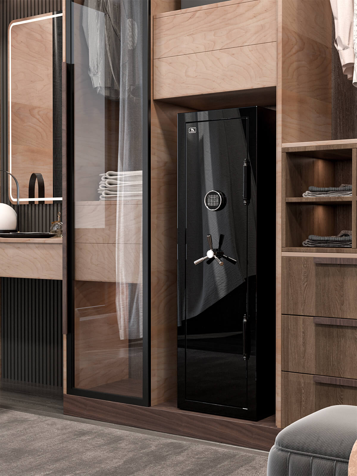 TigerKing Spark 5517 plus 8.12 cu.ft fireproof jewelry safe with 3 drawers/black/closet scene