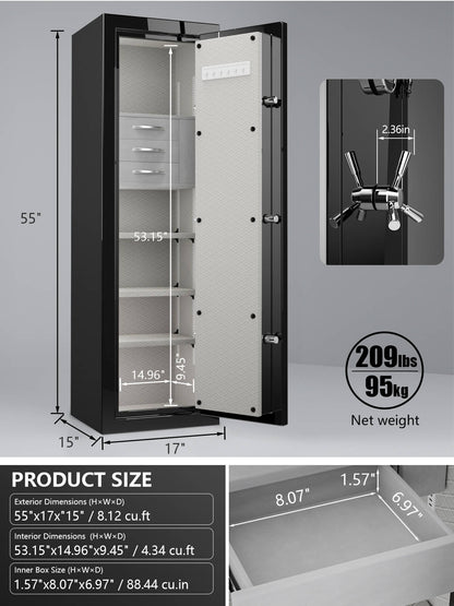 TigerKing Spark 5517 plus 8.12 cu.ft fireproof jewelry safe with 3 drawers/black/dimensions