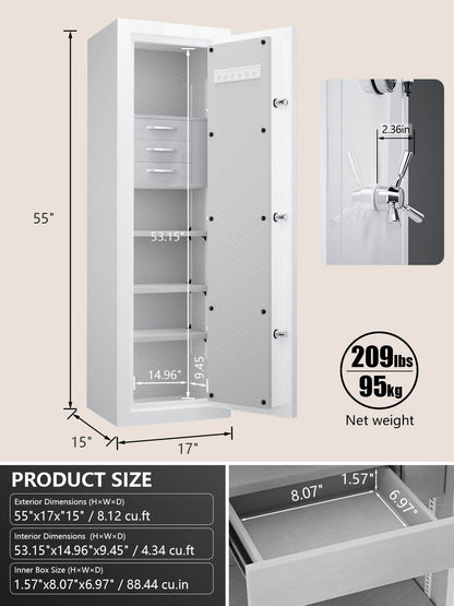 TigerKing Spark 5517 plus 8.12 cu.ft fireproof jewelry safe with 3 drawers/white/dimensions
