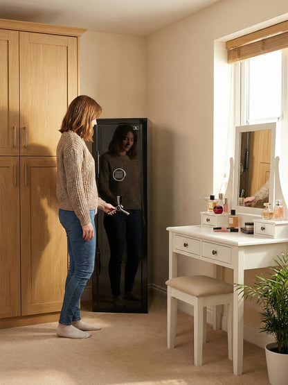 TigerKing Spark 5517 plus left-hinged 8.12 cu.ft fireproof jewelry safe with 3 drawers/black/bedroom scene