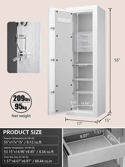 TigerKing Spark 5517 plus left-hinged 8.12 cu.ft fireproof jewelry safe with 3 drawers/white/dimensions