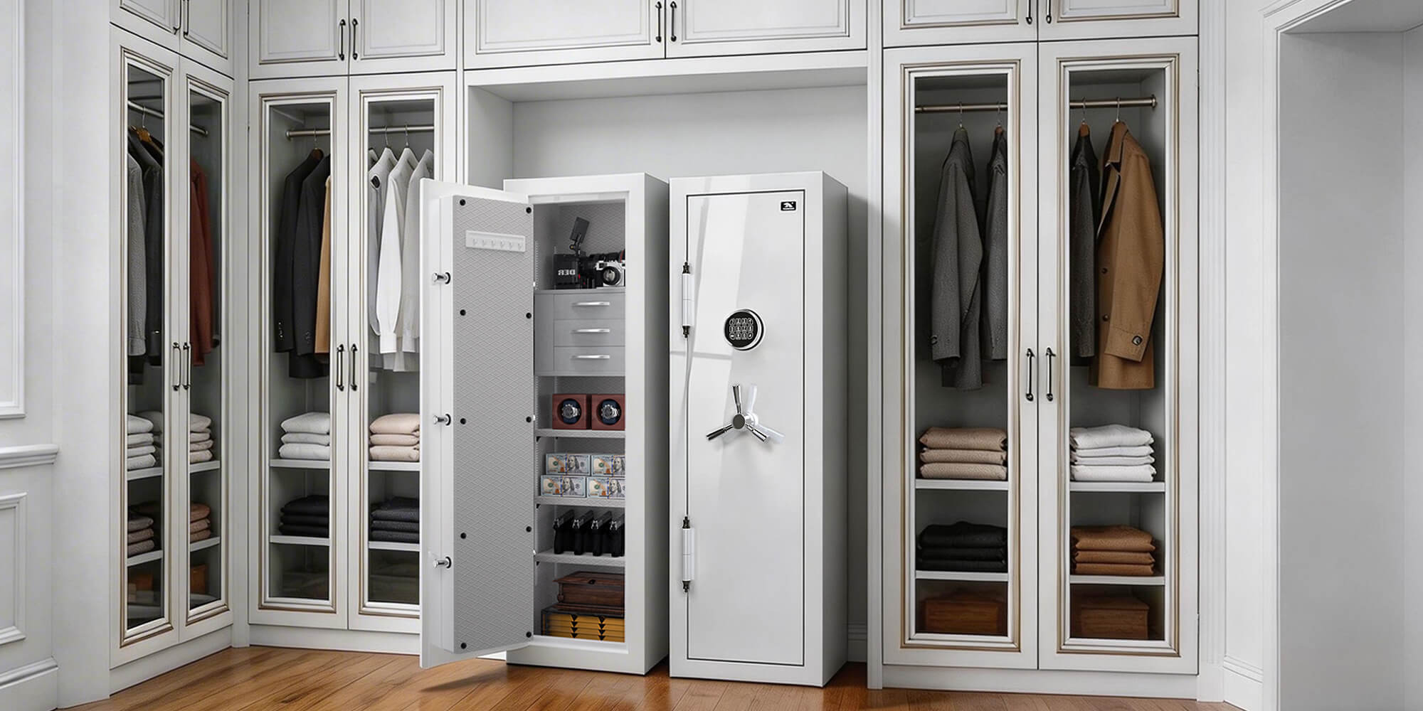 TigerKing Spark 5517 plus left-hinged 8.12 cu.ft fireproof jewelry safe with 3 drawers, white white scene