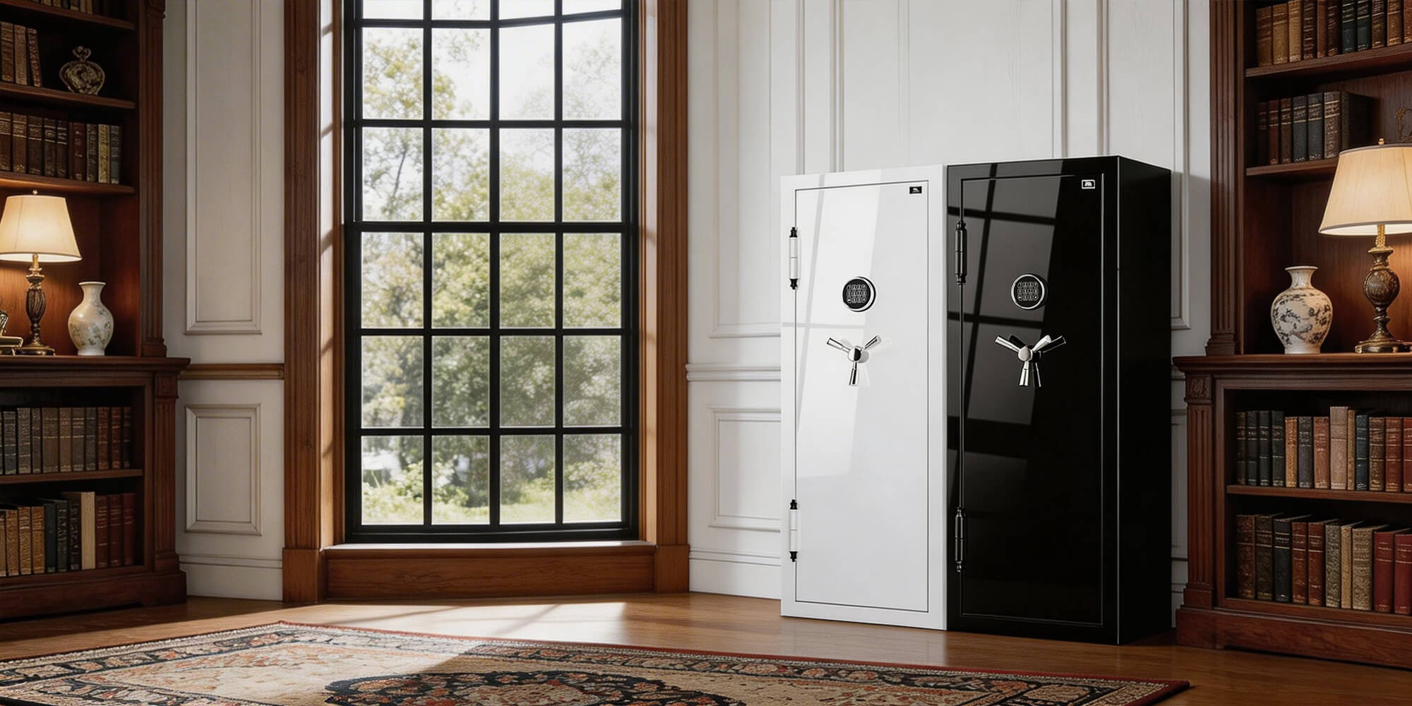 TigerKing Spark 5922 plus left-hinged 13.1 cu.ft fireproof jewelry safe with 3 drawers, black white scene