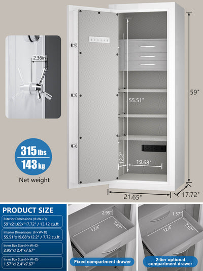 Left-Hinged XL Jewelry Safe, 13.12 cu.ft 3-Drawer UL 72 Fireproof - SPARK5922 SE LEFT