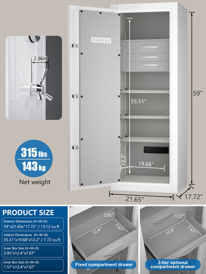 TigerKing Spark 5922 plus left-hinged 13.1 cu.ft fireproof jewelry safe with 3 drawers, white dimensions
