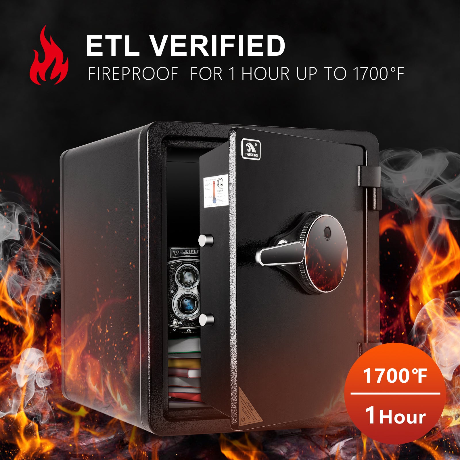 Fireproof Safe with Fingerprint 2.3 Cubic Feet 42OE - TIGERKING TIGERKING SAFE