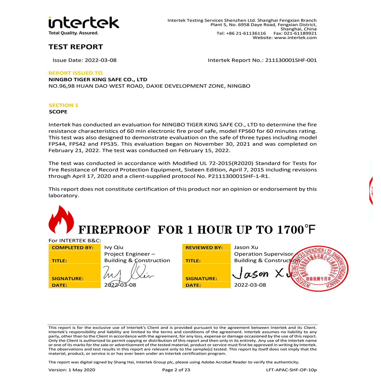 Fireproof Safe with Fingerprint 2.3 Cubic Feet 42OE - TIGERKING TIGERKING SAFE