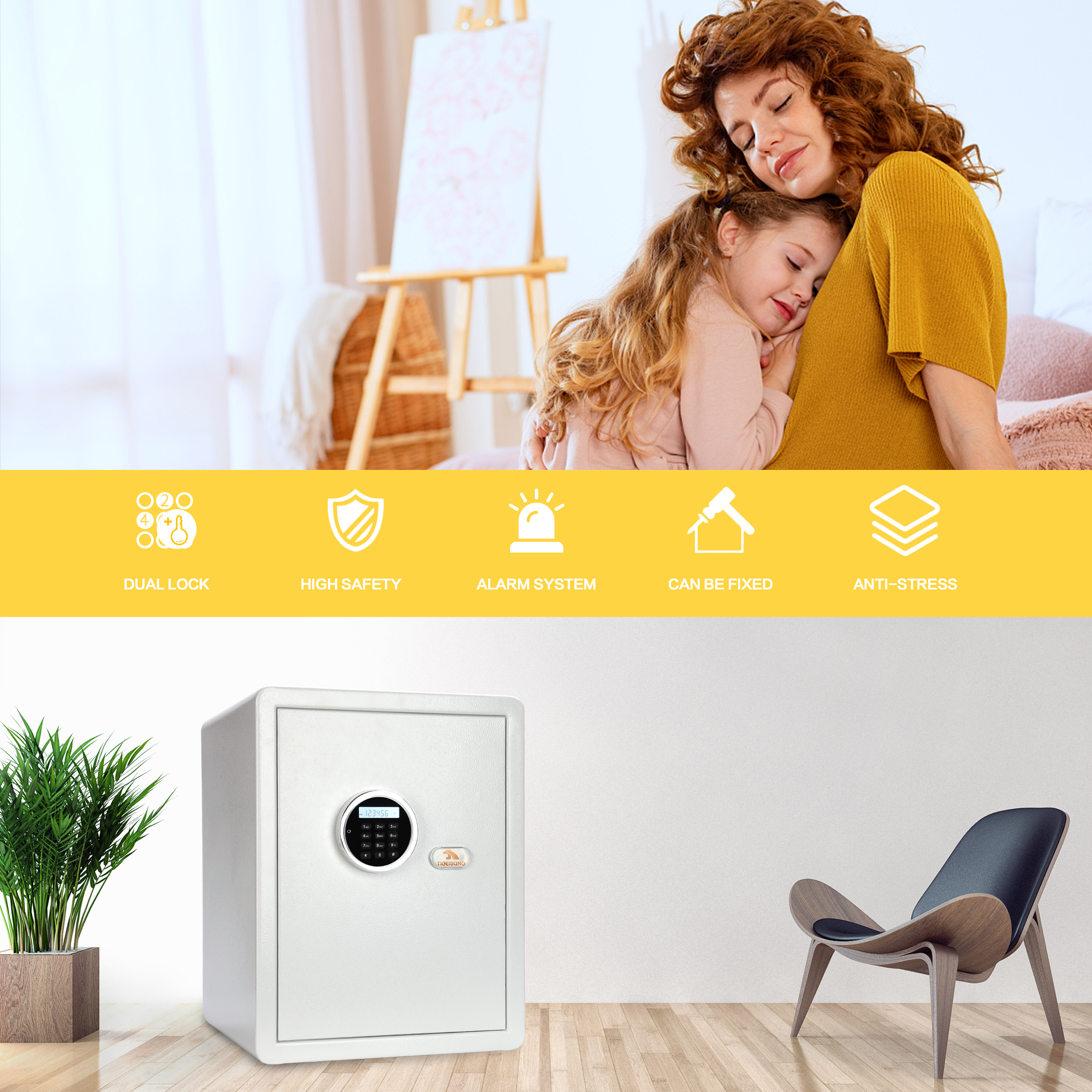 Security Home Safe 1.8 Cubit Feet White E45LK - TIGERKING TIGERKING SAFE